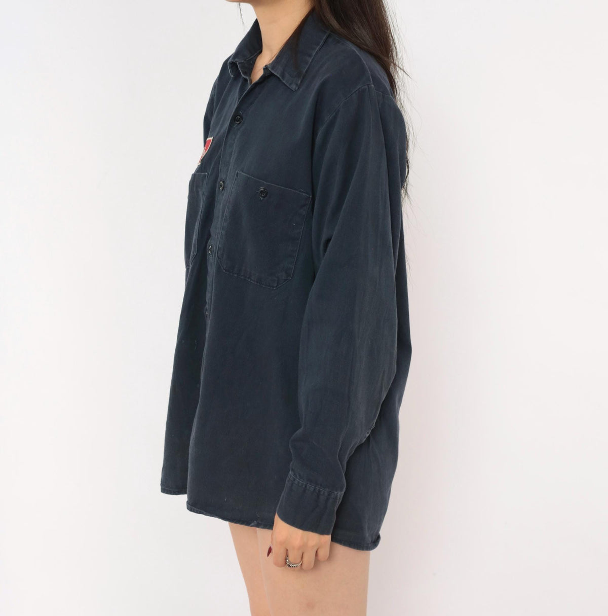 90s Cintas Navy Work Shirt Name Patch Button Front Medium