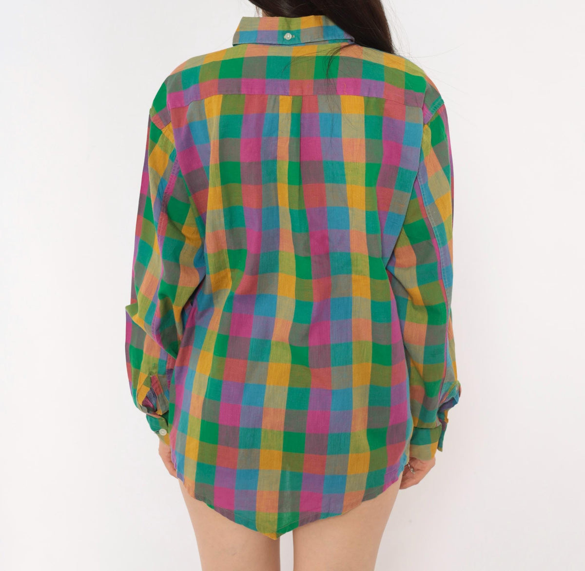 70s Career Club Madras Plaid Button-Down Shirt Multicolor Gingham Large L