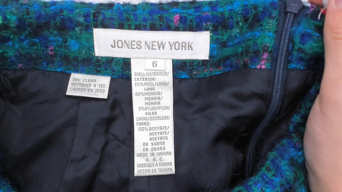 2000s Jones New York Teal Bouclé Pencil Skirt Wool Mohair Knee Length Small