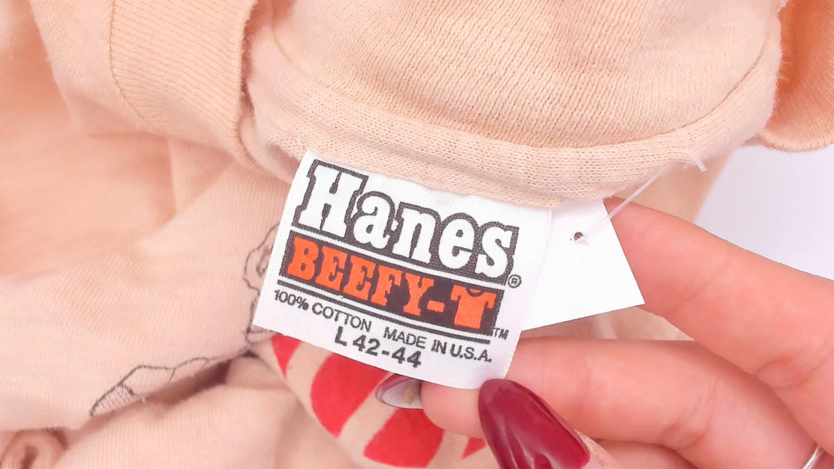 80s Hanes Beefy-T 1981 Fountain Valley 5 Miler Race Tee Peach Graphic Large L