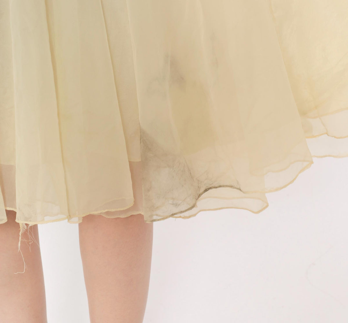 1950s Cream Sequin Floral Party Dress Full Skirt Chiffon Extra Small XS