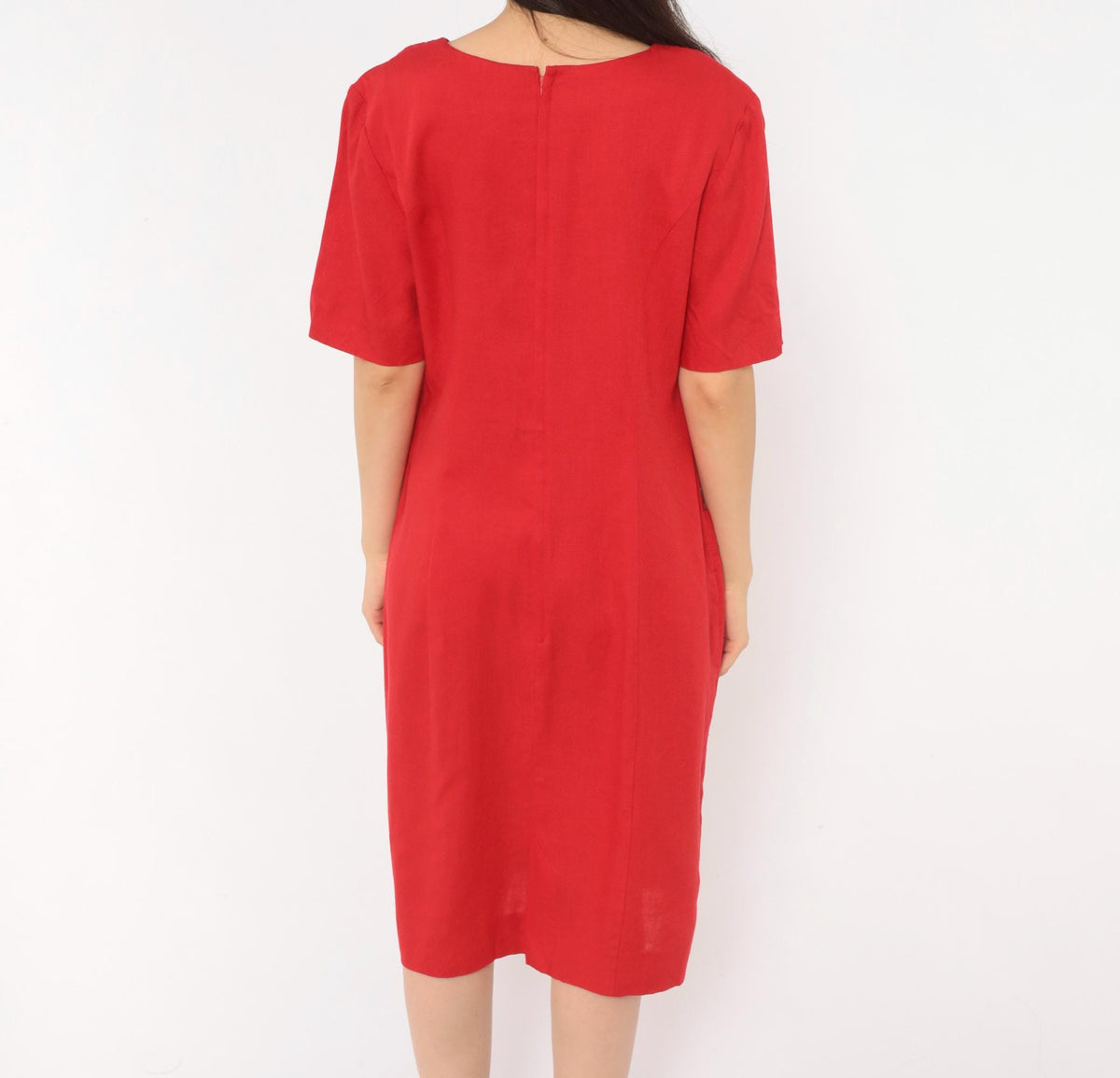 80s Lanz Originals Red Shift Dress Square Neck Soutache Embroidery Large L