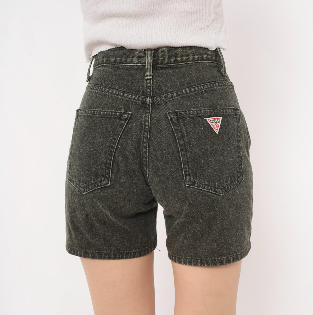 90s Guess Jeans Black Denim Shorts High Waist Faded Wash Cotton Extra Small XS