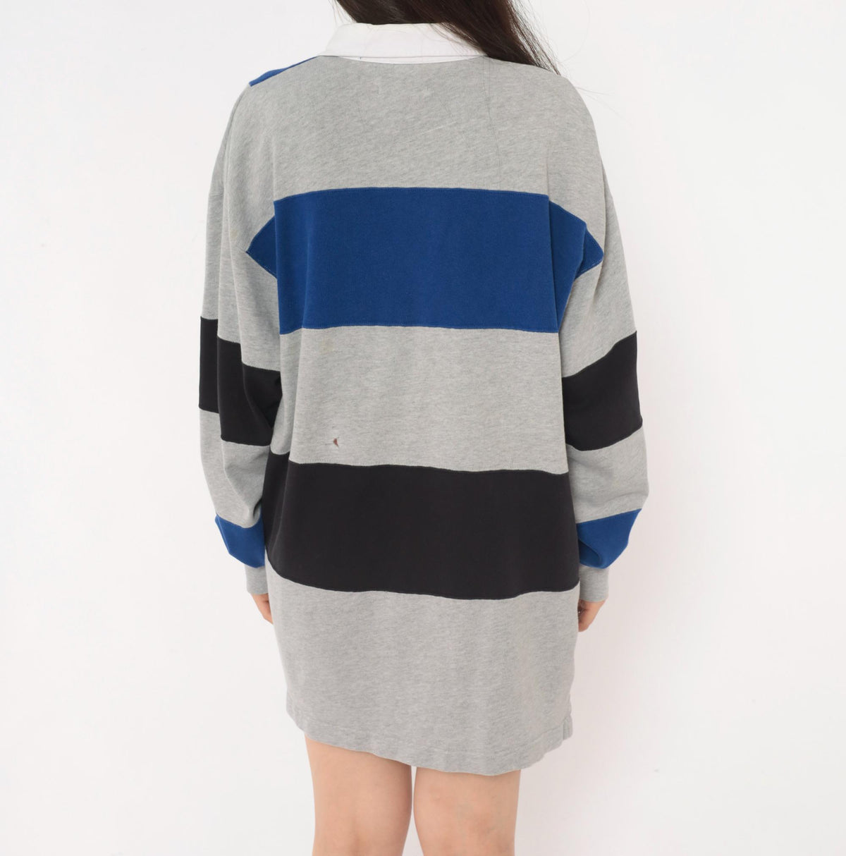 90s St. Johns Bay Rugby Shirt Colorblock Grey Navy Cotton Medium