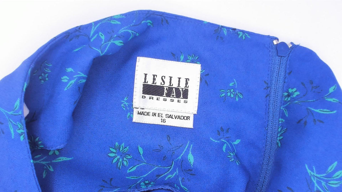 90s Leslie Fay Blue Floral Maxi Dress Sleeveless Scoop Neck Large L