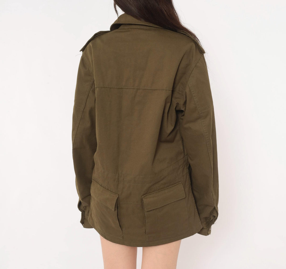 90s Olive Green Military Field Jacket Cotton Button Front Medium