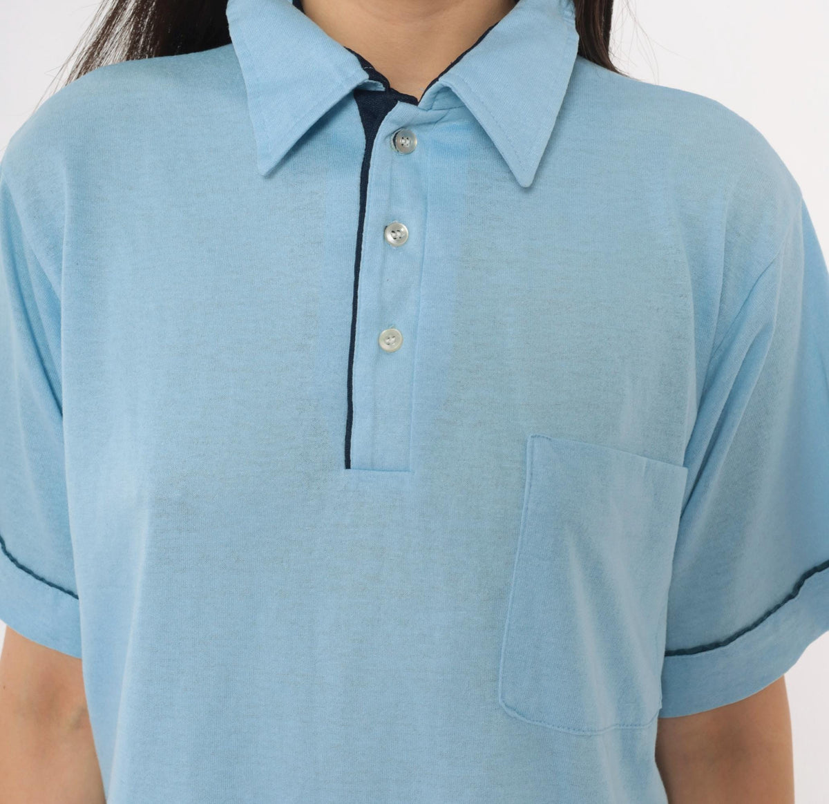 80s Niagara Frontier Open 1989 Canoe Polo Shirt Light Blue Navy Trim Medium