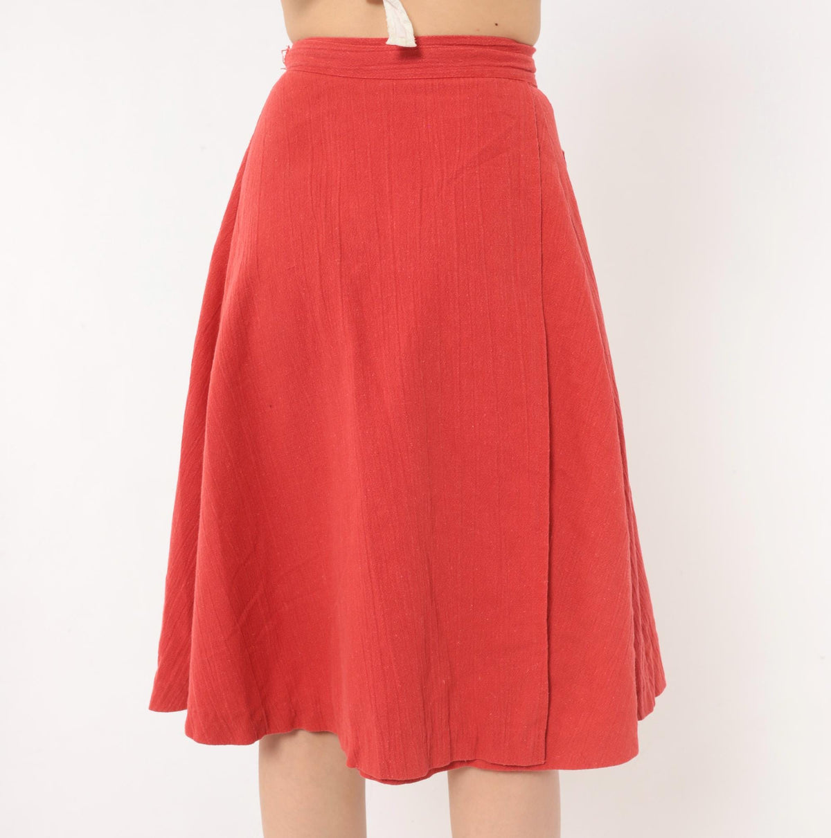 70s Ardee Rust Wrap Skirt A-Line Tie Waist Linen Blend Extra Small XS
