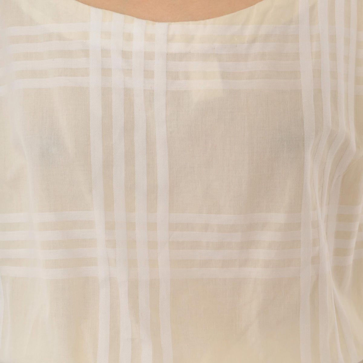 80s Cream Plaid Sleeveless Sundress Scoop Neck Blouson Waist Medium M