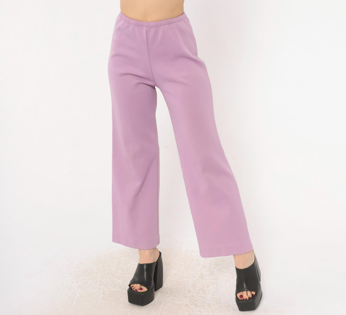 70s Lavender High-Waist Wide-Leg Flare Pants Pull-On Cropped Small