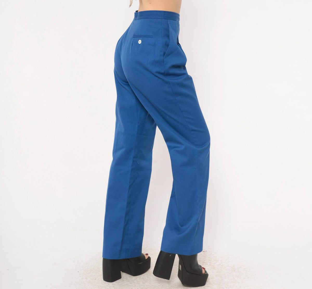 70s Evan-Picone Cobalt High-Waist Pleated Trousers Straight Leg Small S