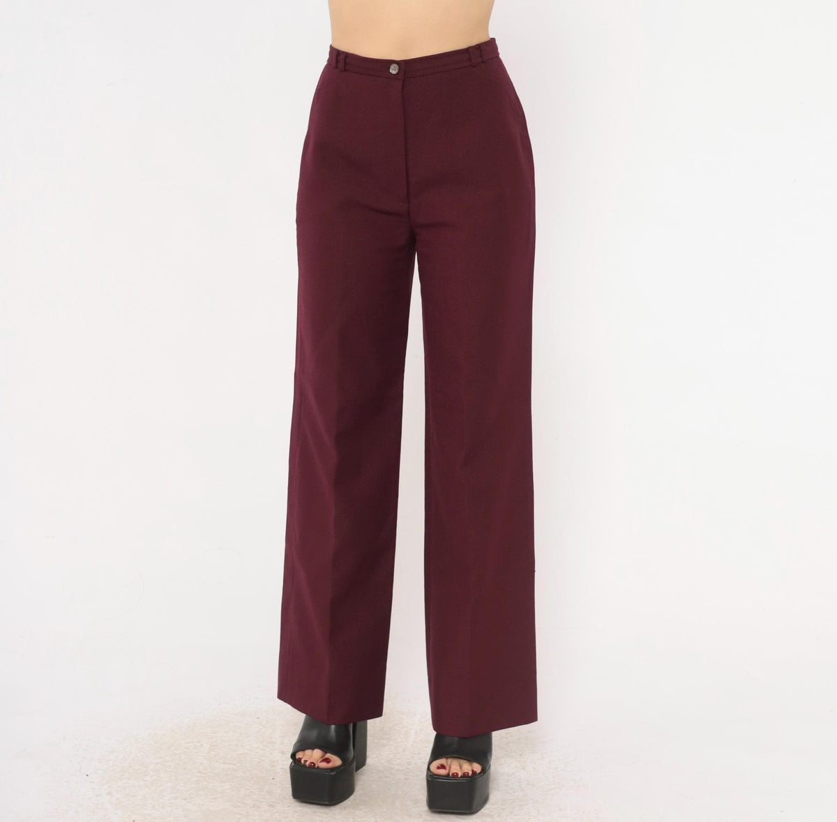 70s Panther Burgundy High-Waist Wide-Leg Trousers Disco Small S
