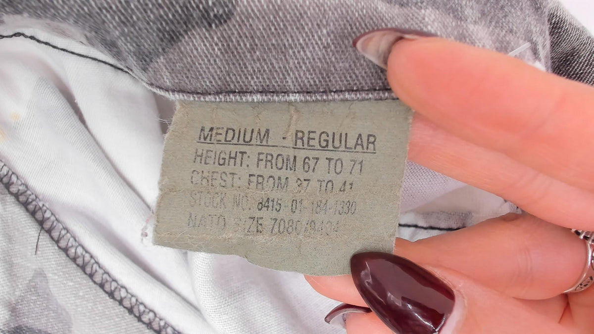 90s Camo Military Field Shirt White Grey Cotton Button Front Medium