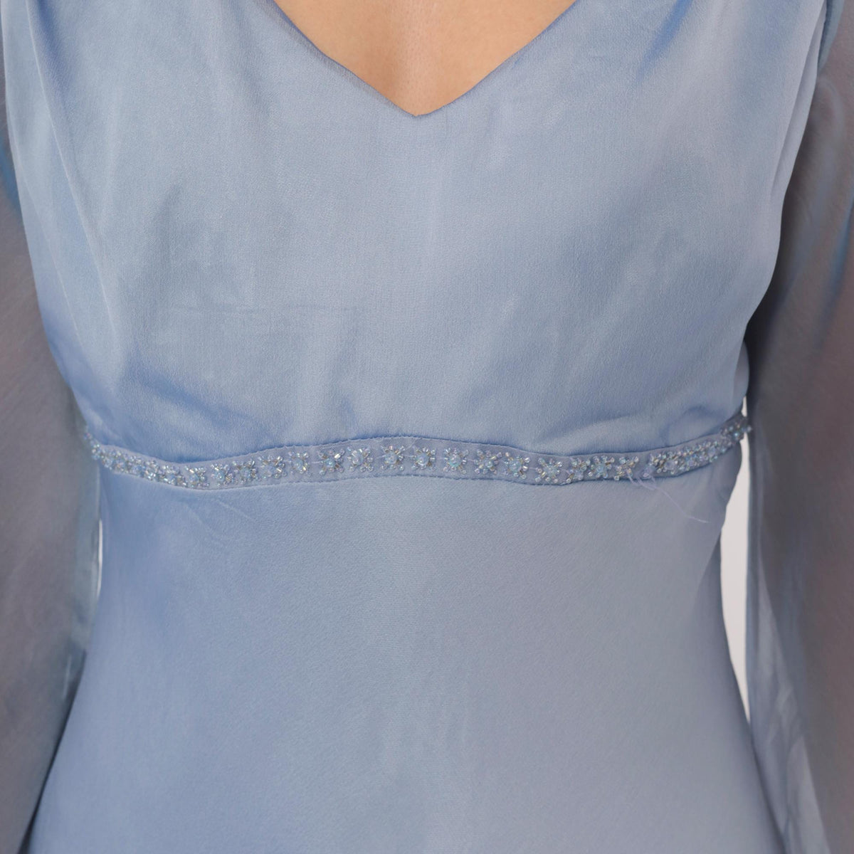 90s Michaelangelo Periwinkle Maxi Dress Empire Waist Beaded V Neck Small