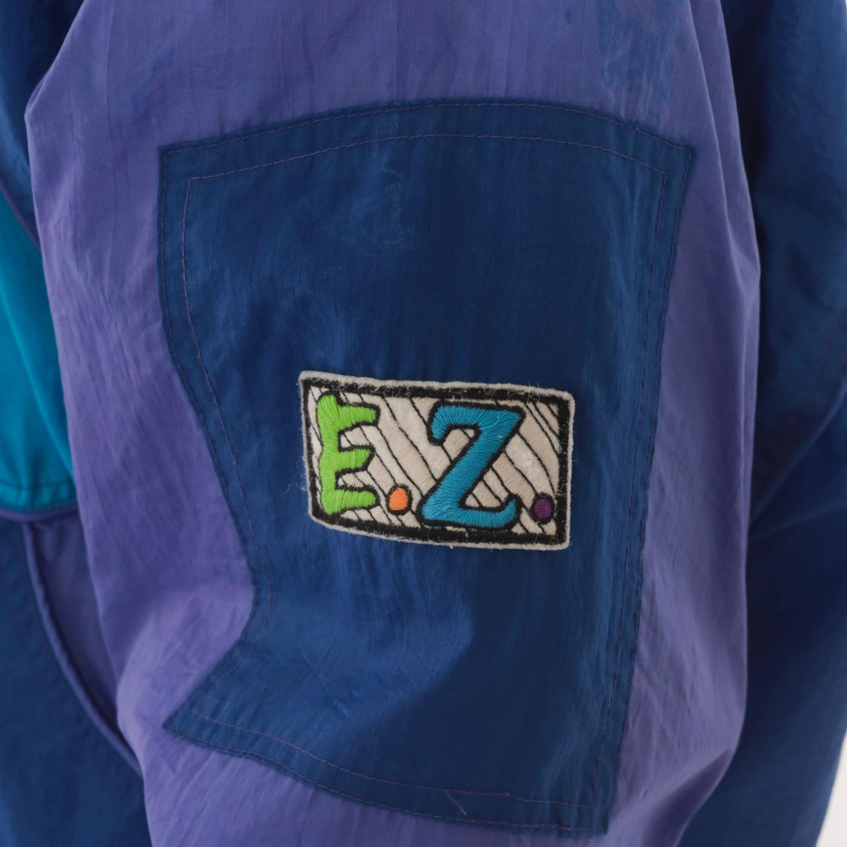 90s EZ Color Block Windbreaker Jacket Blue Purple Teal Quilted Small