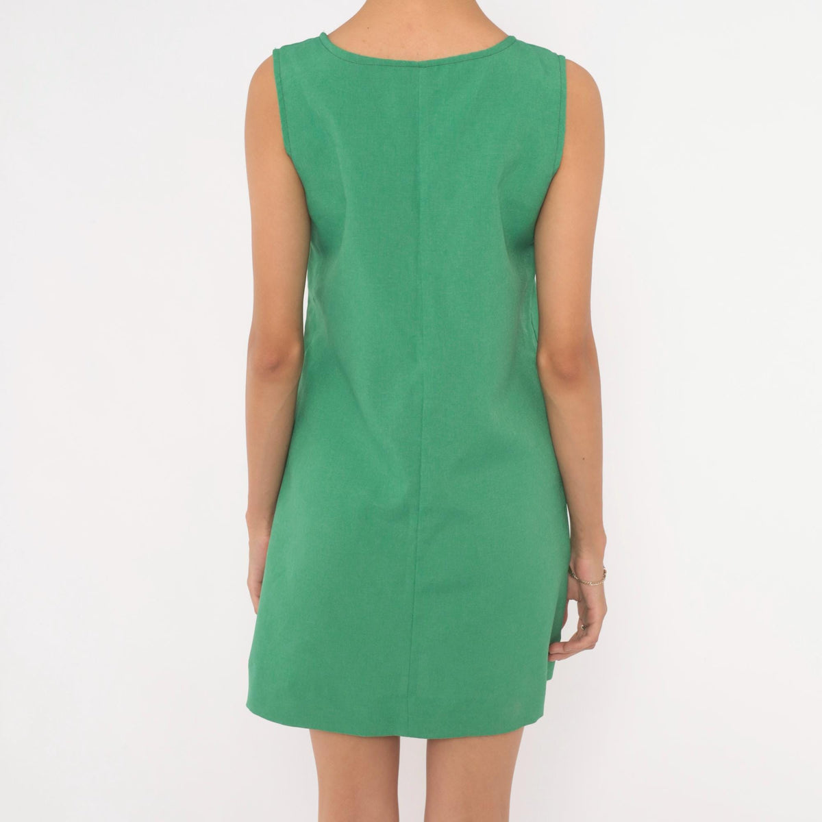 80s Kelly Green Mini Dress Sleeveless A-Line Shift Scoop Neck Extra Small XS