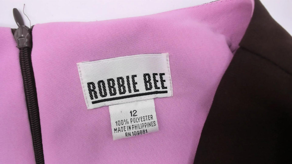 Y2K Robbie Bee Brown Midi Dress Pink Bow Belt V-Neck Empire Waist Large L