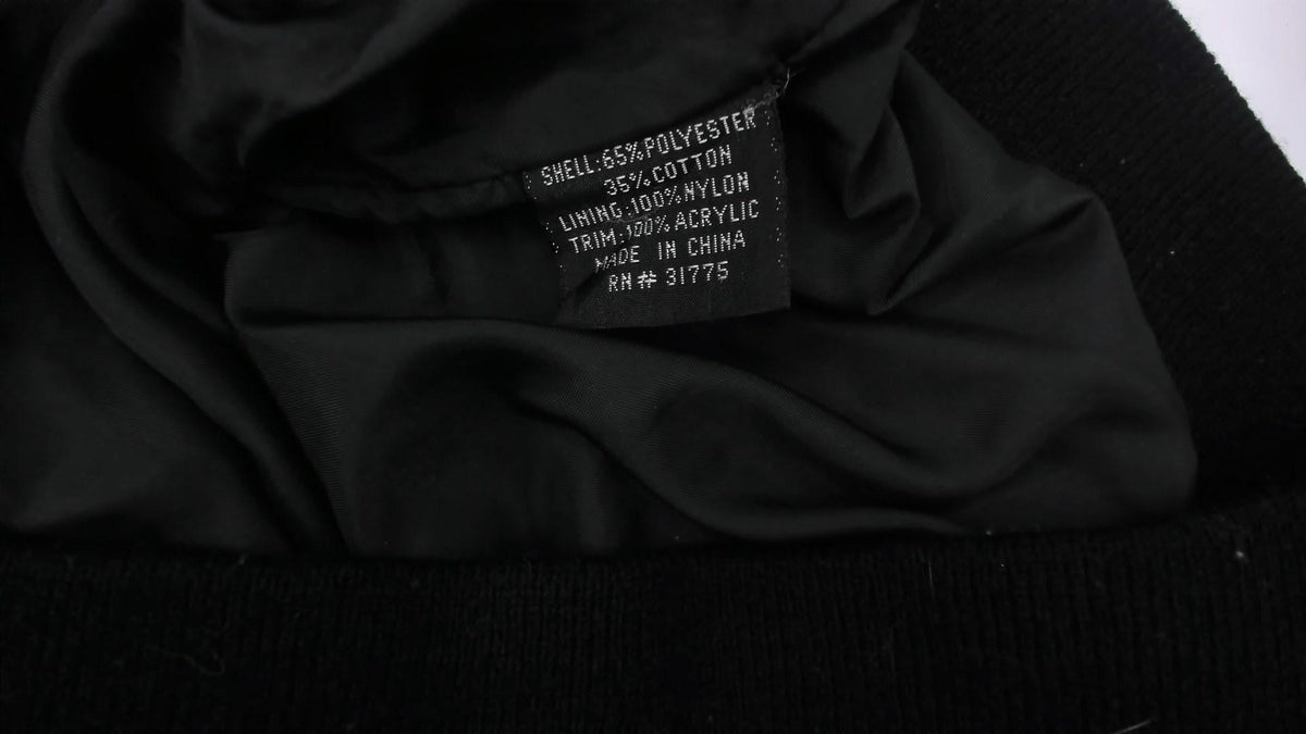 80s Bog Black Bomber Jacket Cotton Epaulette Stand Collar Small