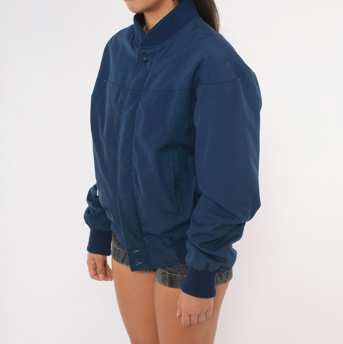 80s Baracuta Bomber Jacket Navy Blue Tartan Lining Medium