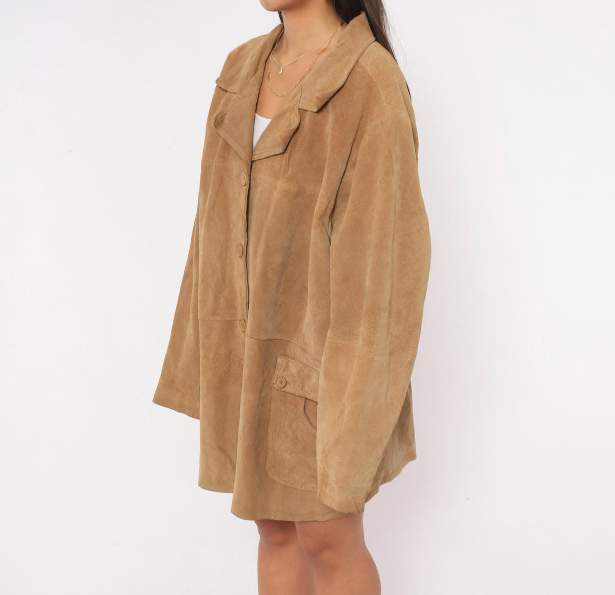 00s Concepts Tan Suede Jacket Belted Button Front Notched Collar Plus Size 3X