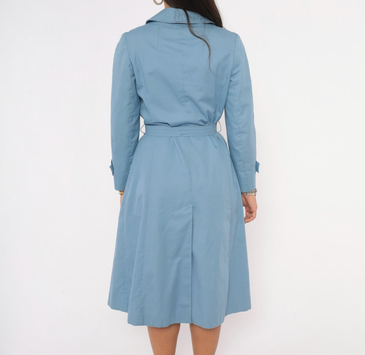 70s Aquascutum Light Blue Trench Coat Double Breasted Cotton Small