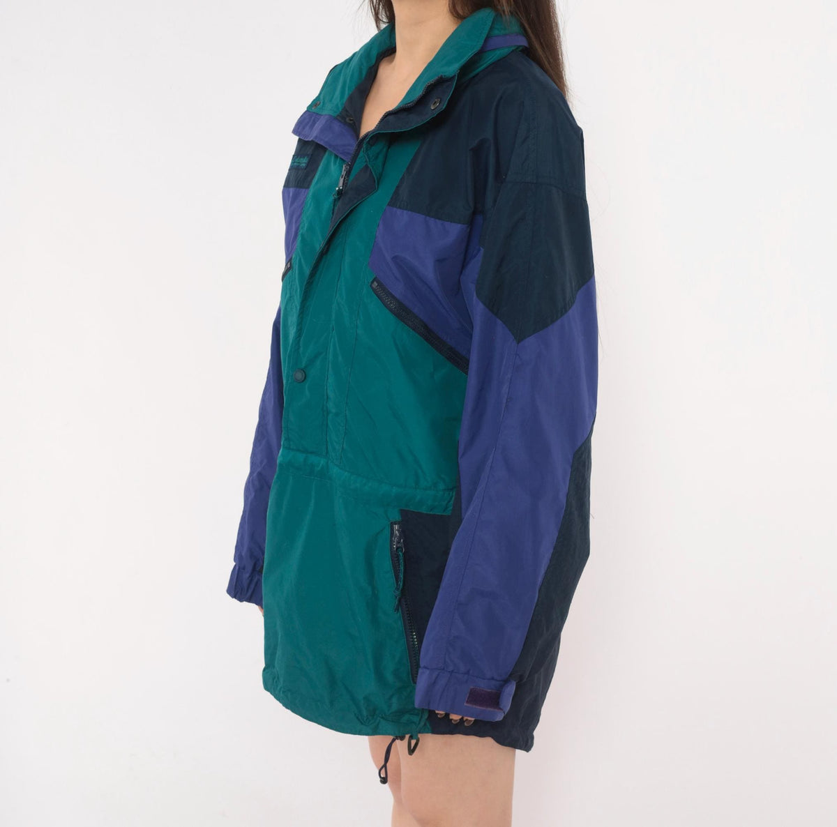 90s Columbia Anorak Navy Teal Purple Color Block Windbreaker Half Zip Small