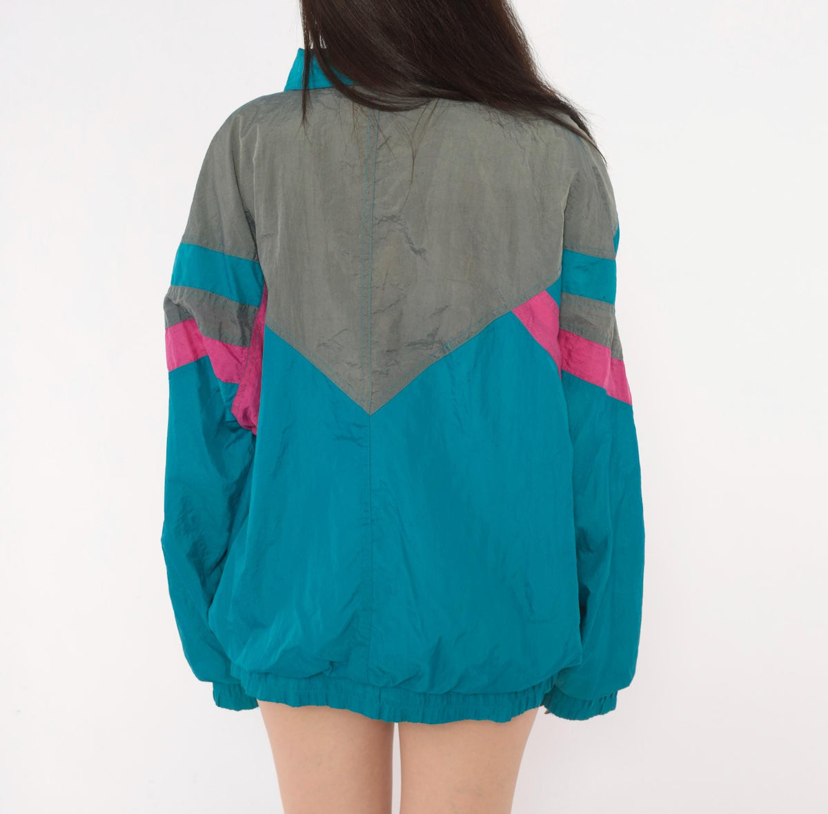 90s Pacific Sports Windbreaker Teal Blue Chevron Colorblock Jacket Large L