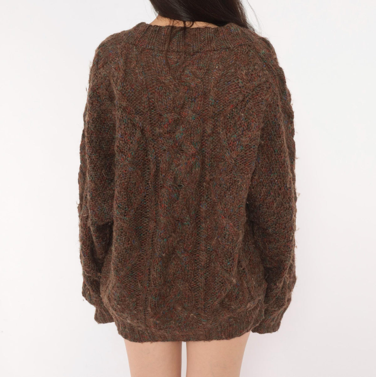 Tommy Hilfiger 90s Cable Knit Wool Sweater Brown Speckled Large