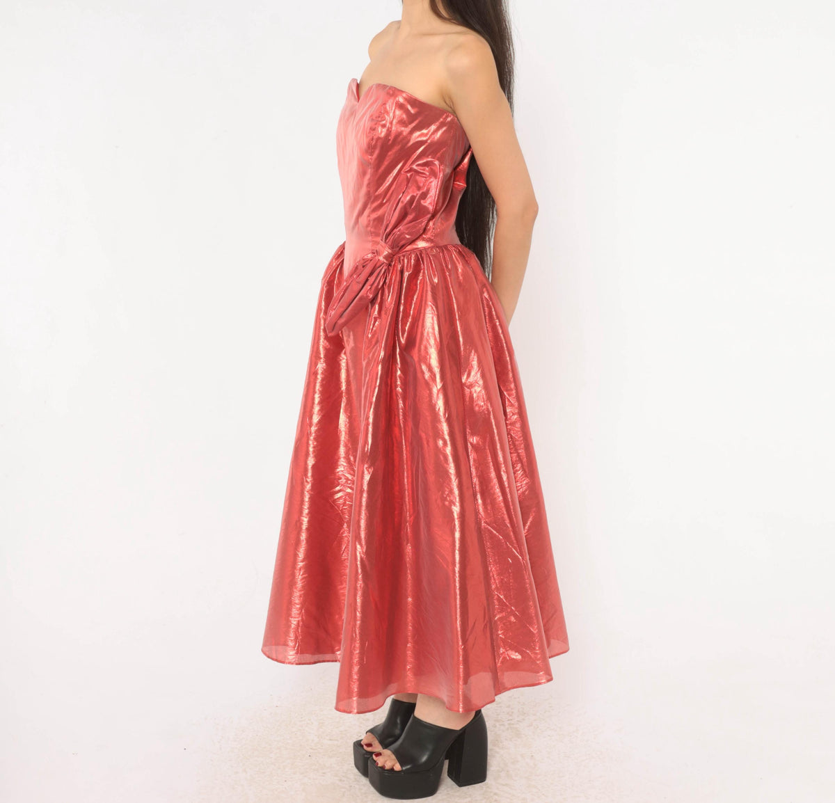 80s Nadine Formals Metallic Red Strapless Party Dress Sweetheart Neckline Medium M