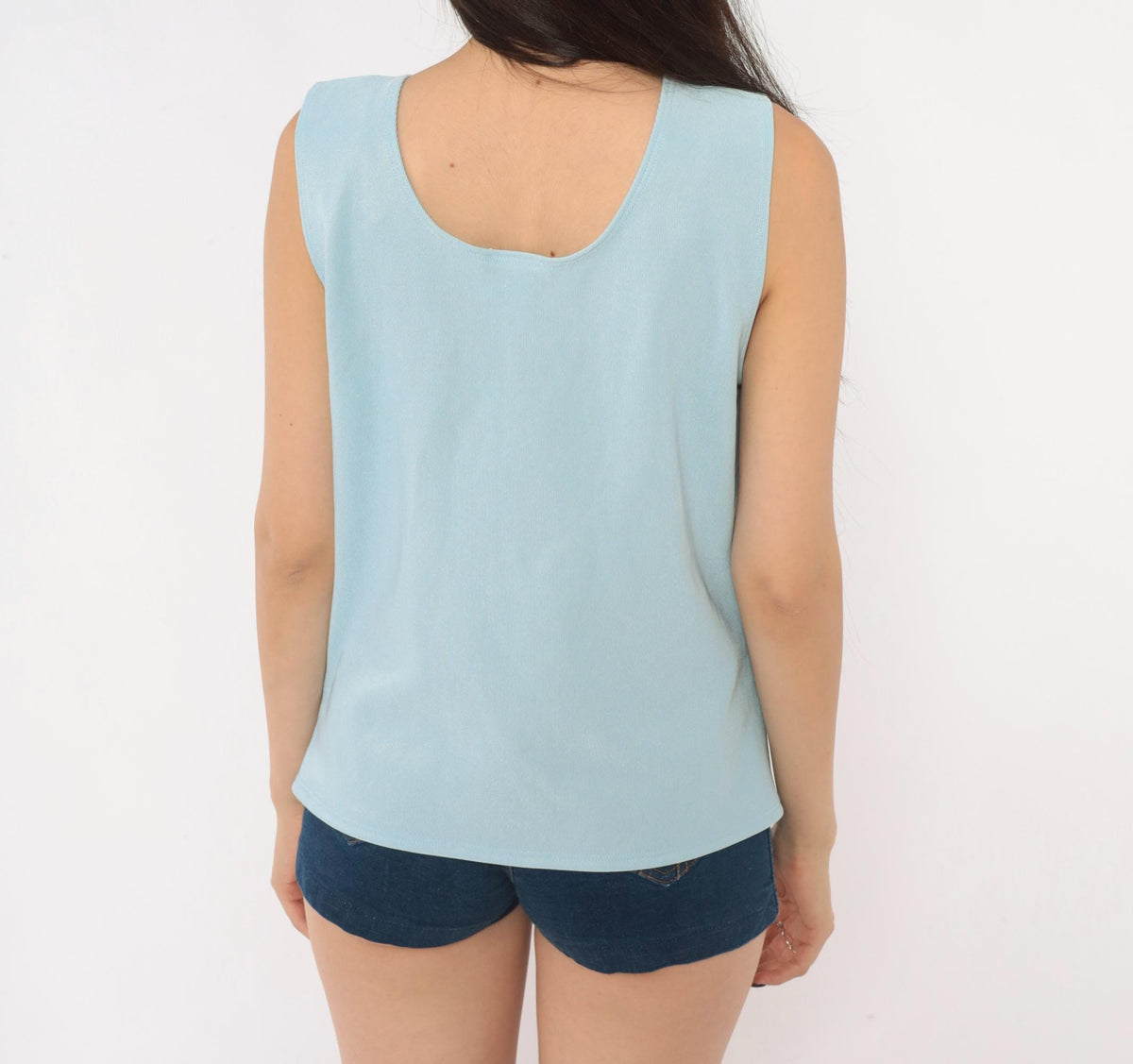 90s Awesome Wear Light Blue Lace-Up Tank Top Grommet Tie Front Large L