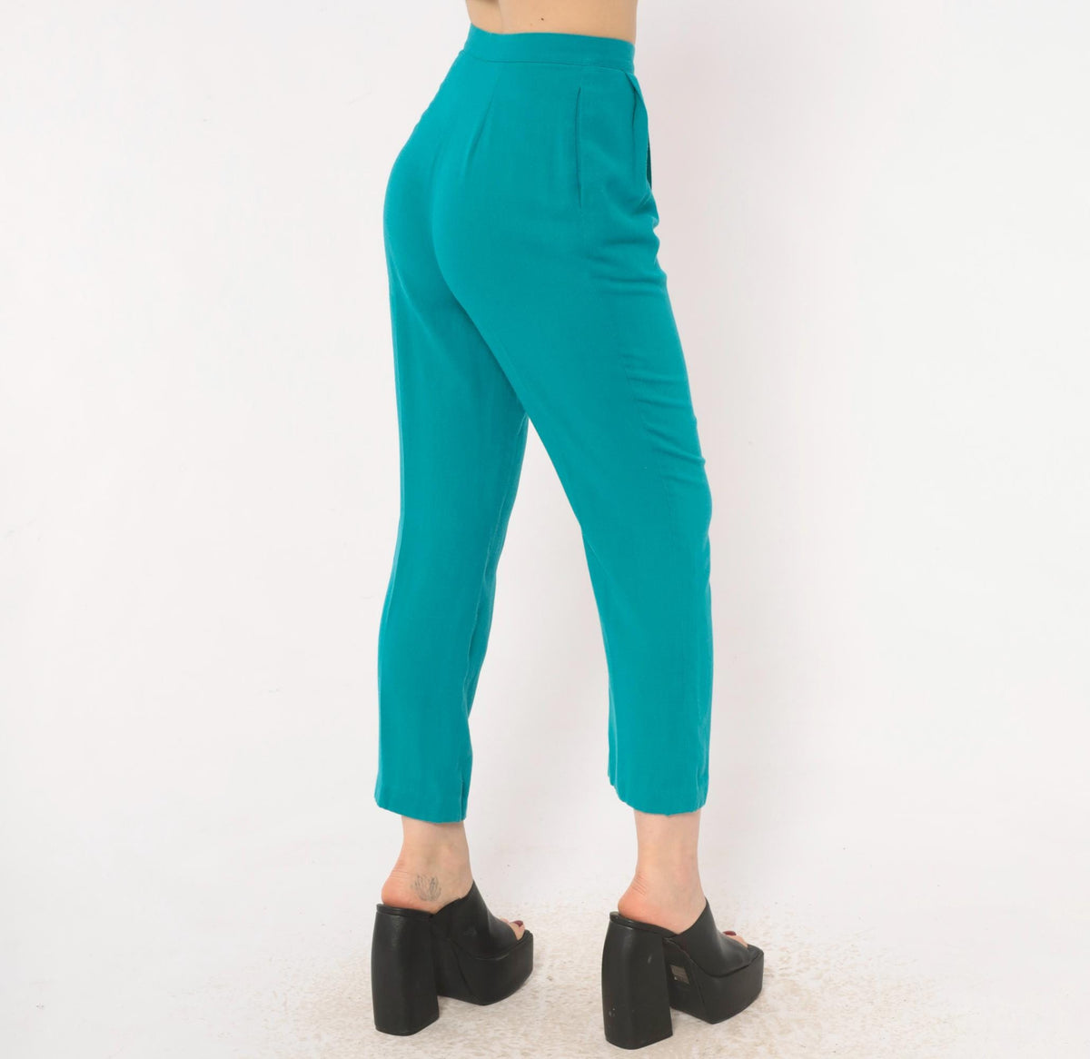 80s Teal Pleated High-Waist Tapered Trousers Prophecy Petites Extra Small