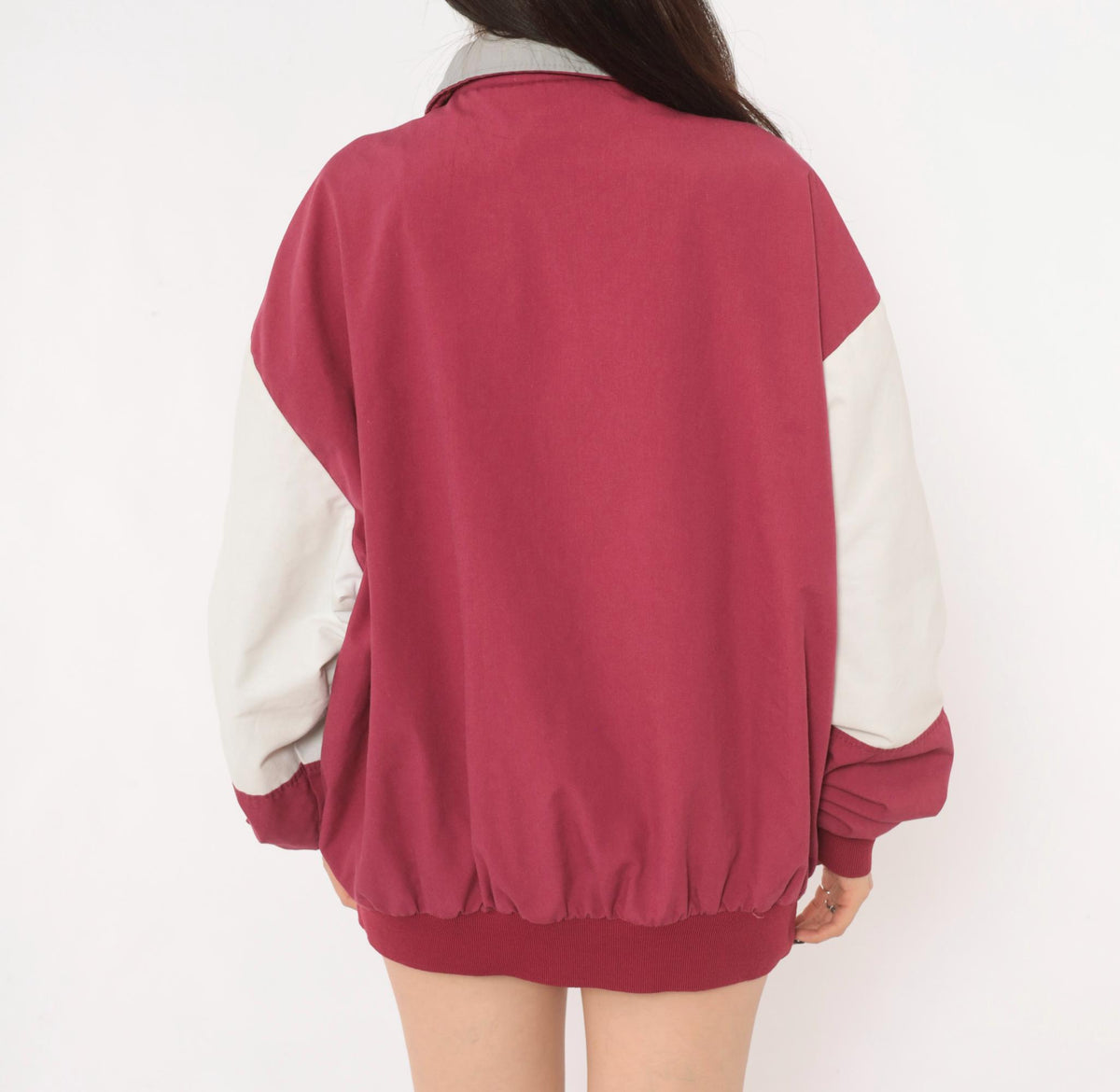 80s Dunbrooke Burgundy Bomber Jacket White Color Block Sleeves Extra Large XL