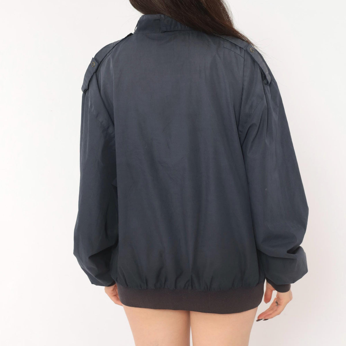 80s Members Only Bomber Jacket Navy Blue Zip Front Stand Collar Large L