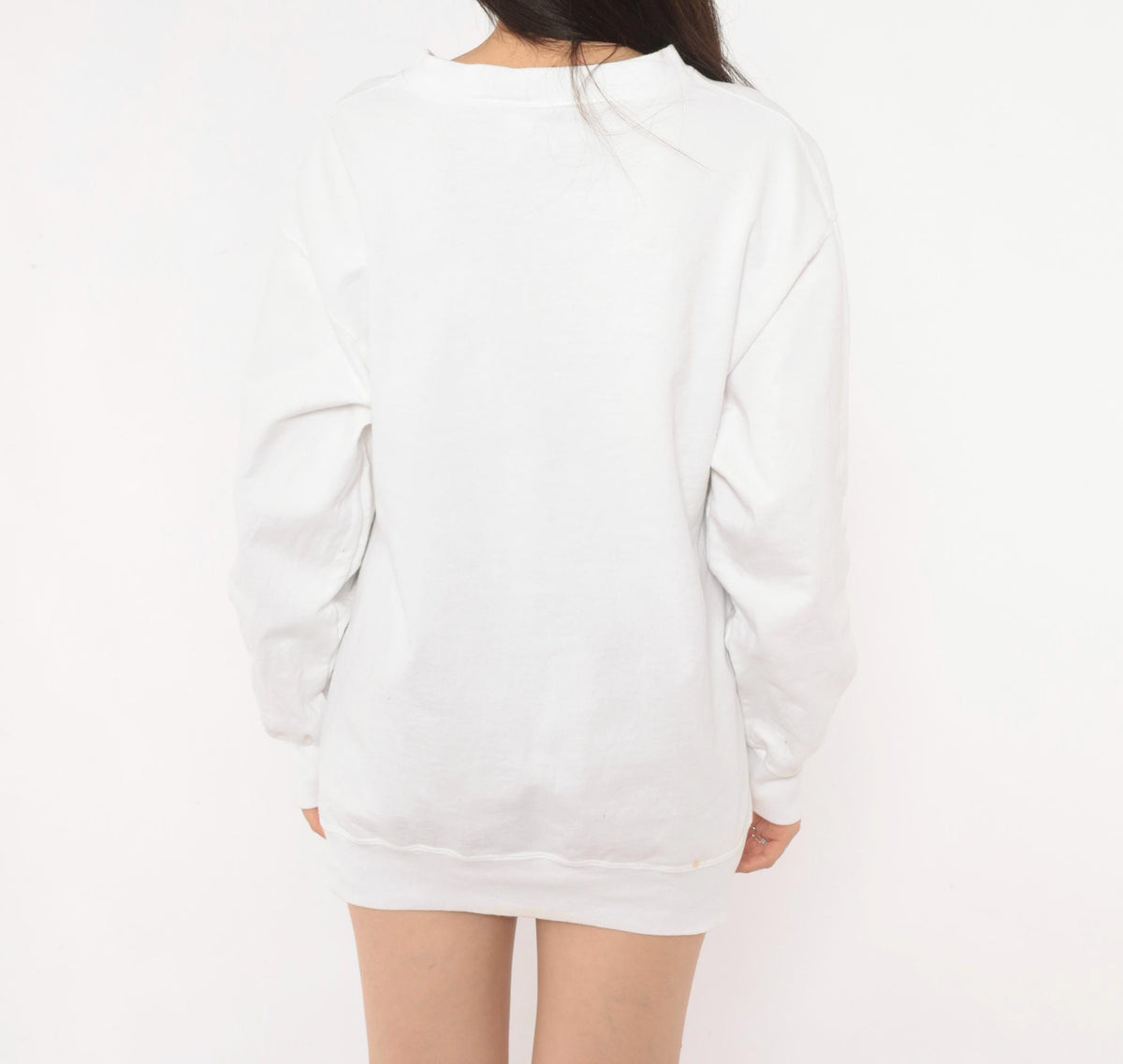 90s L.A. Sportswear Floral V-Neck Sweatshirt White Cotton Pullover Medium M