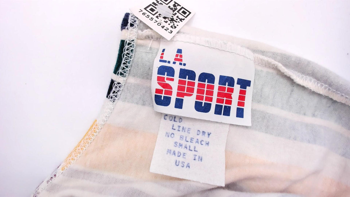 90s L.A. Sport Striped Bike Short Romper White Burgundy Scoop Neck Small