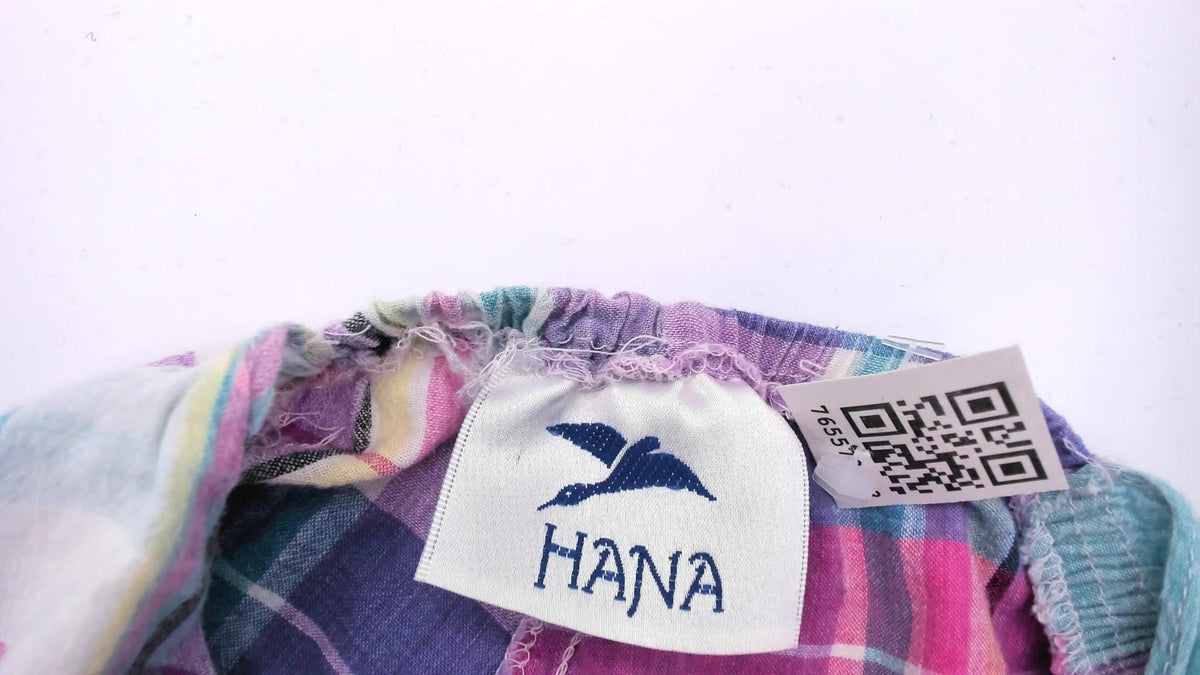 80s Hana Madras Plaid Romper Pink Blue Purple V Neck Tie Back Medium