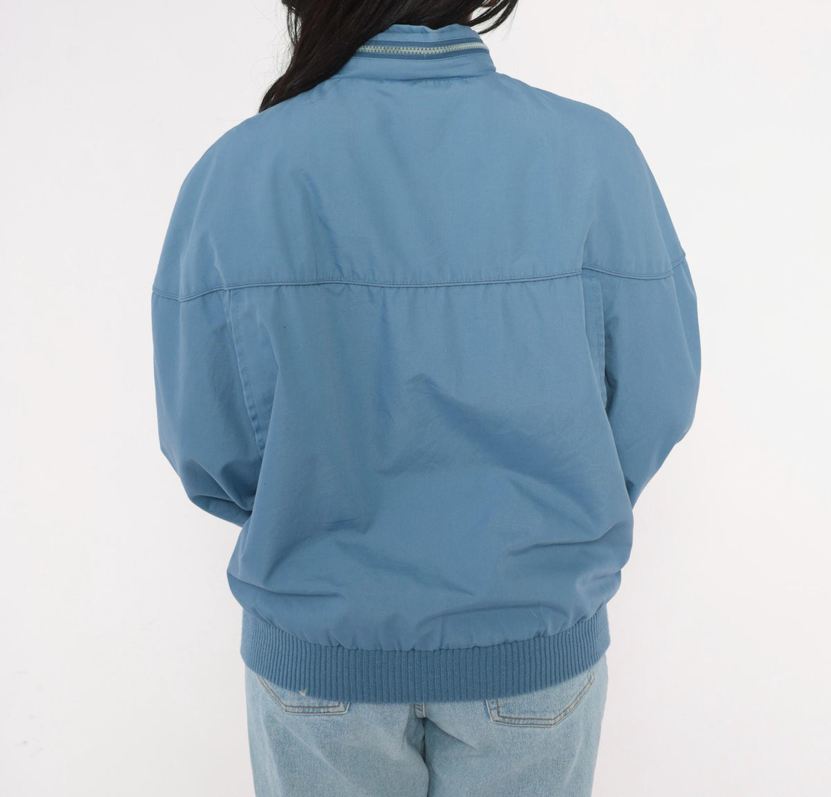 80s Crossings Bomber Jacket Slate Blue Dolman Sleeve Zip Front Medium