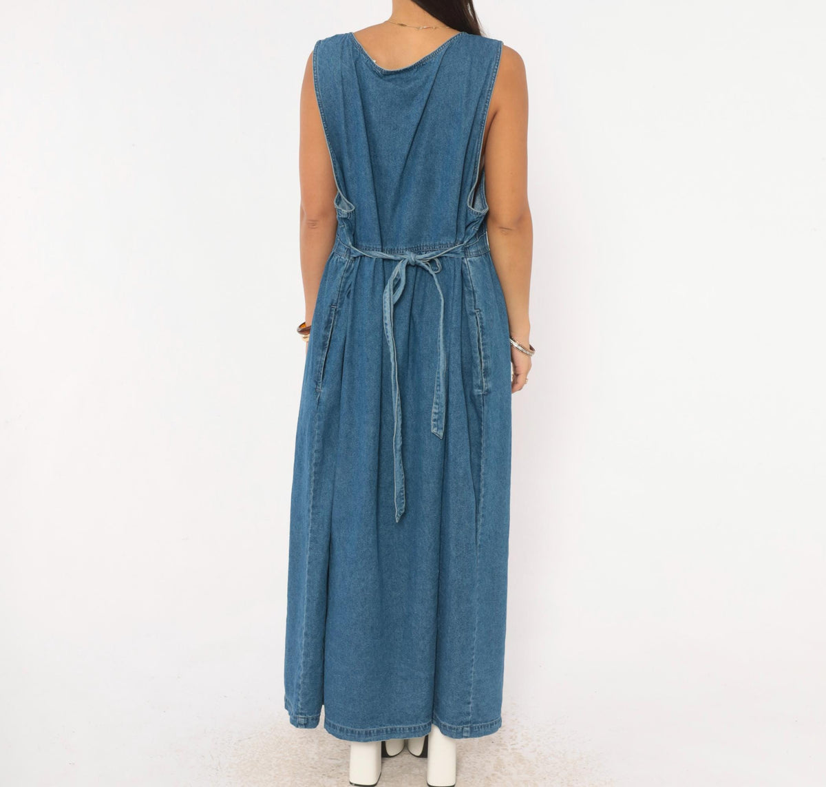 90s TY Original Wear Denim Jumper Dress Navy Cotton Quilted Bodice Plus Size 2X
