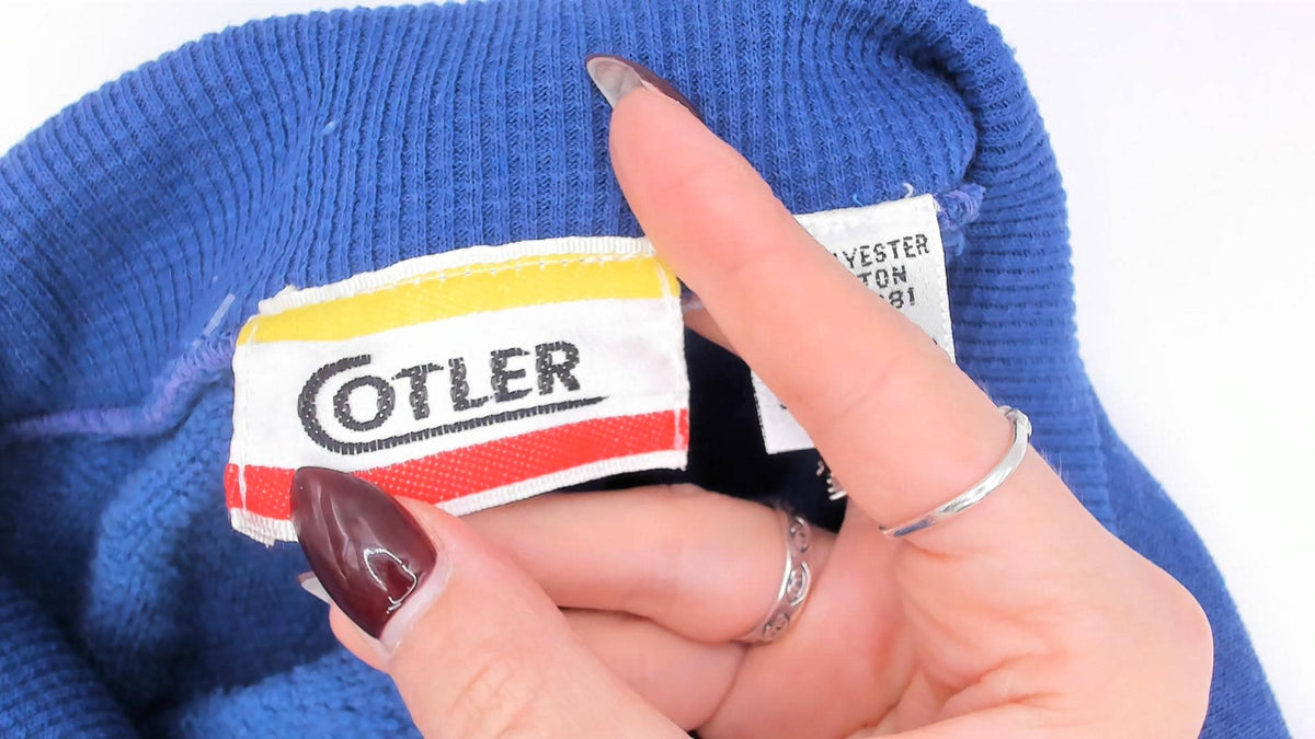 80s Cobalt Sweatshirt Chevron Quilted Panel Collared Cotler Small