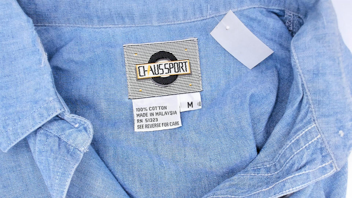 90s Chaussport Chambray Shirt Light Blue Cotton Button-Up Medium M