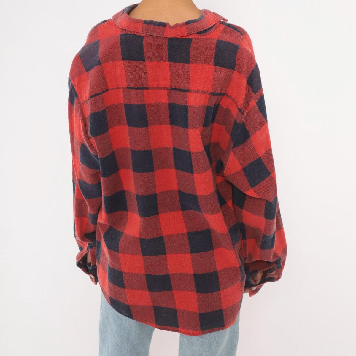 90s Hunter's Lane Buffalo Plaid Flannel Shirt Red Navy Cotton Extra Large