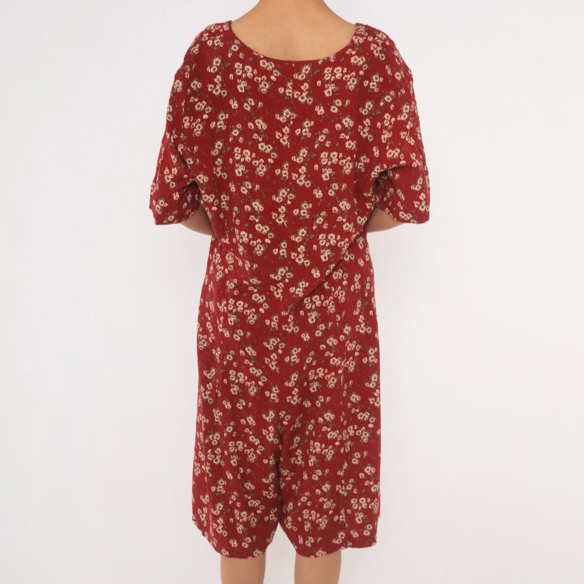 90s Sunshine Starshine Floral Romper Red Cream Sweetheart Neckline Large L