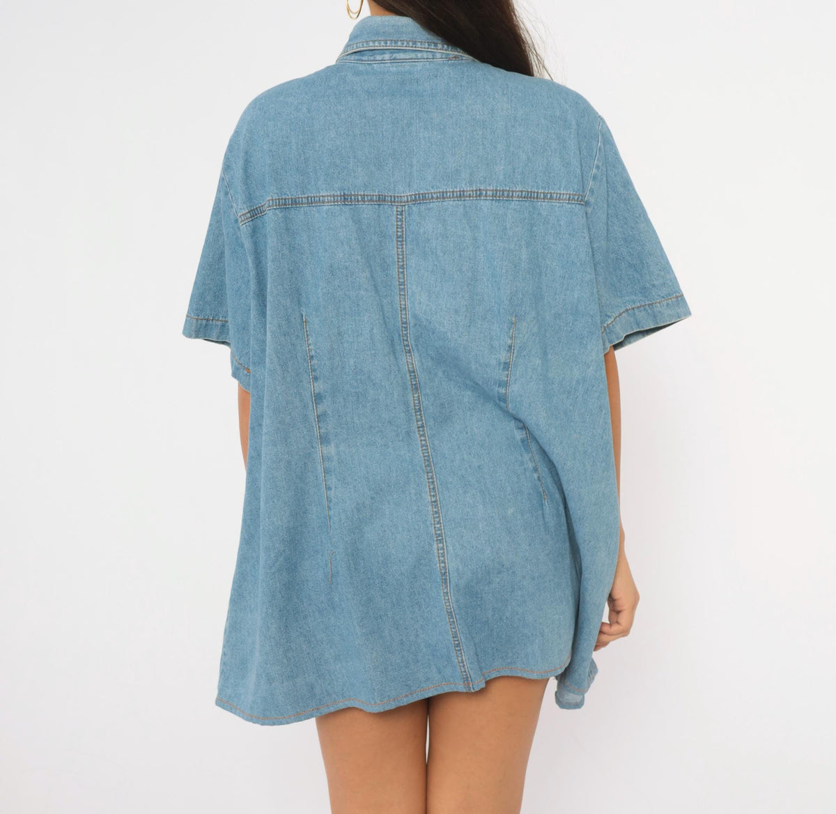 90s Switch II Denim Shirt Light Wash Cotton Short Sleeve Plus Size XXL