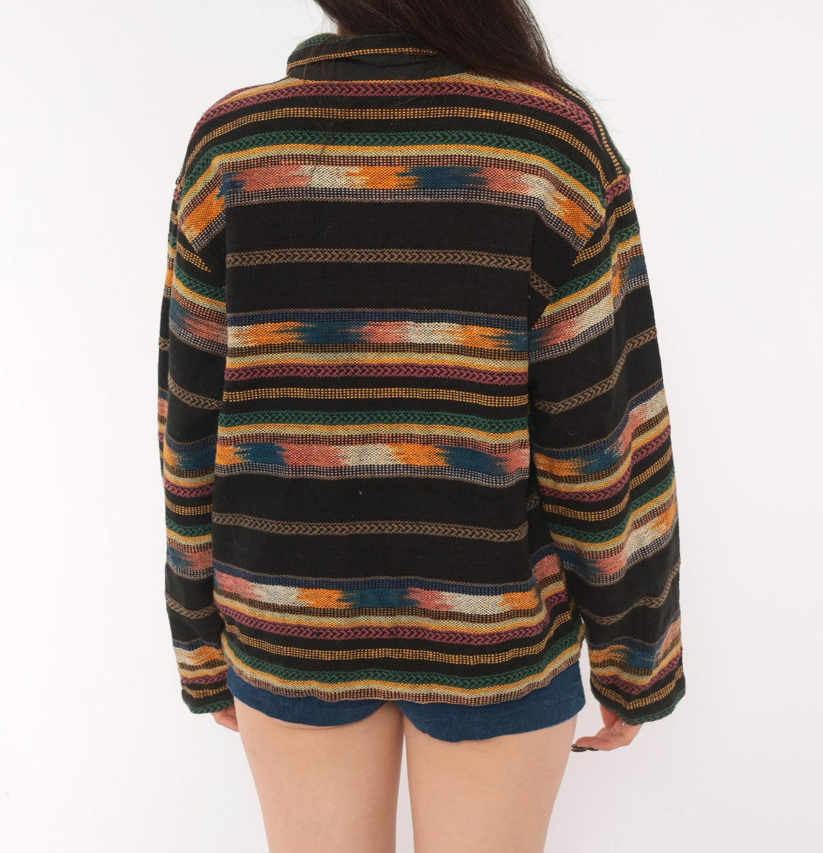 90s TanTrums Southwestern Woven Jacket Black Tapestry Concho Button Medium
