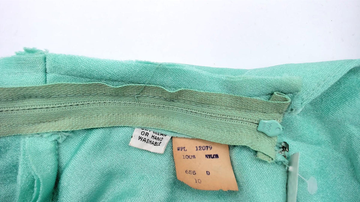 70s Mint Green Maxi Dress Sleeveless V-Neck Empire Waist A-Line Small