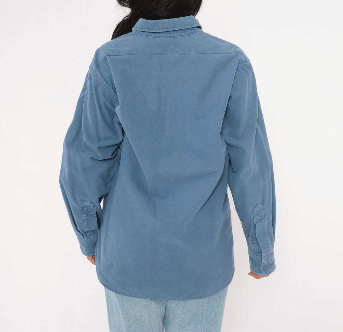 90s L.L.Bean Slate Blue Cotton Work Shirt Chest Pocket Collared Medium