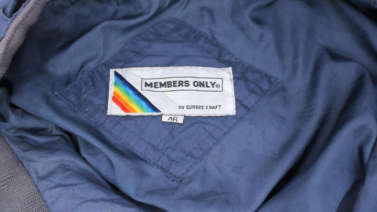 80s Members Only Bomber Jacket Navy Blue Snap Collar Grey Ribbed Trim Medium