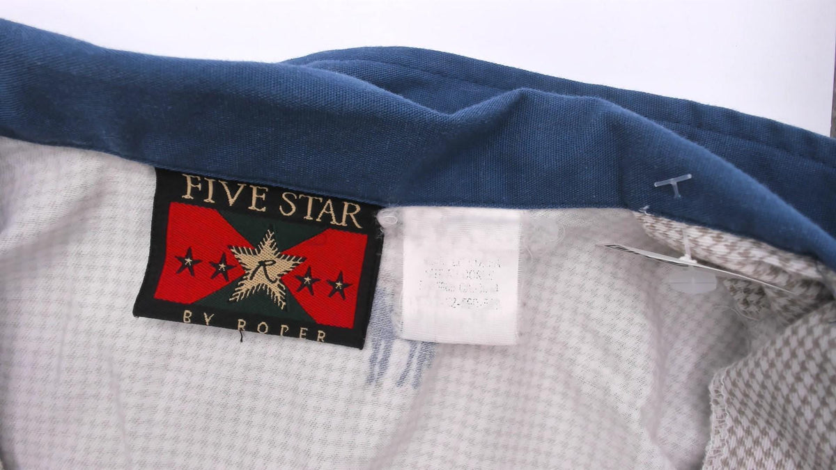 90s Five Star Horse Print Sleeveless Blouse Beige Cobalt Collar Small
