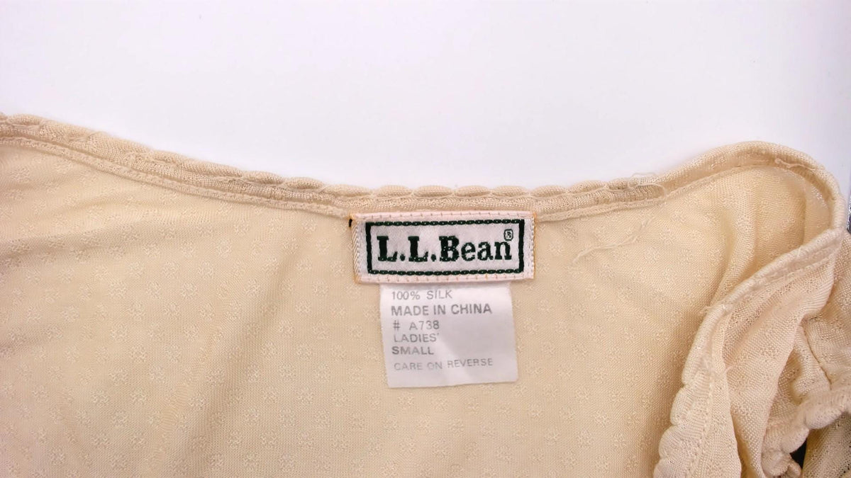 80s L.L.Bean Cream Silk Tank Top Pointelle Knit Scalloped Scoop Neck Small