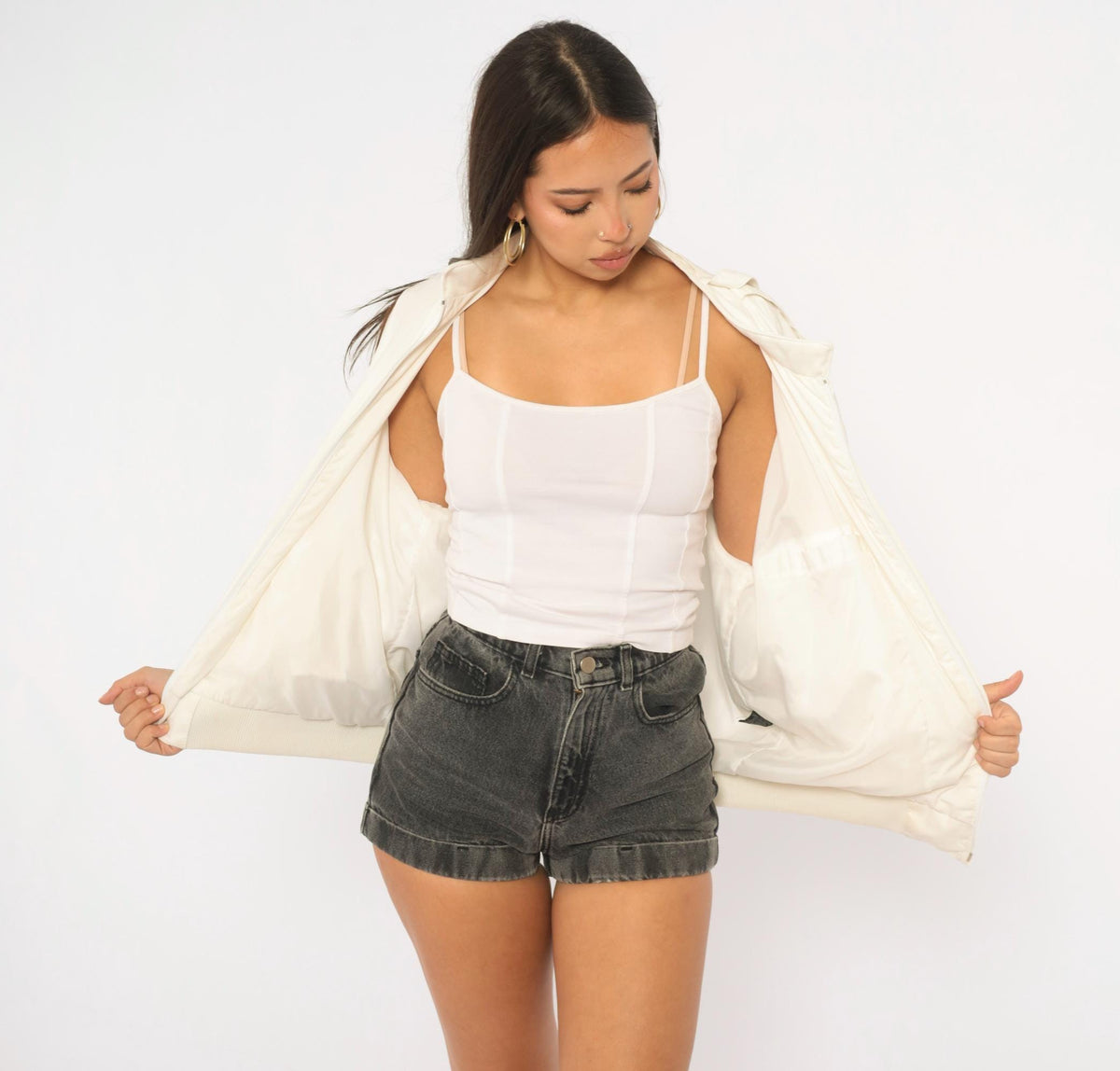 80s Members Only White Harrington Jacket Raglan Medium